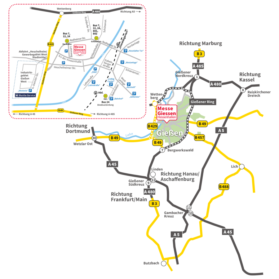 Anreise Messe Giessen (Hessenhallen)